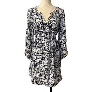 Anthropologie Alice & Trixie Dress M Medium SILK Blue White Belted Long Sleeve